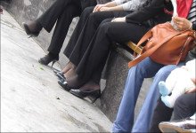 Friends out in the park with their gorgeous nylon feet